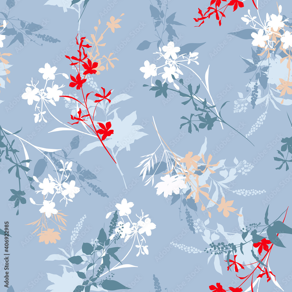 Modern Silhouette branches floral seamless pattern vector EPS10 ,Design for fashion , fabric, textile, wallpaper, cover, web , wrapping and all prints
