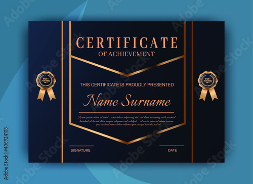 Certificate template design with modern shapes and colors, certificate of achievement