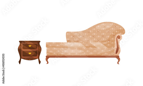 Antique Vintage Furniture Items with Upholstered Sofa and Bedside Chest Vector Set