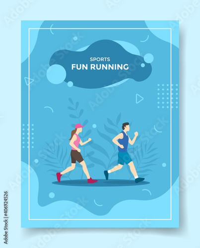 fun running concept for template of banners, flyer, books cover, magazine