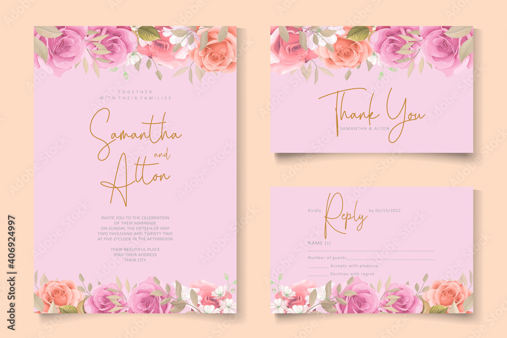 Wedding invitation template with beautiful roses