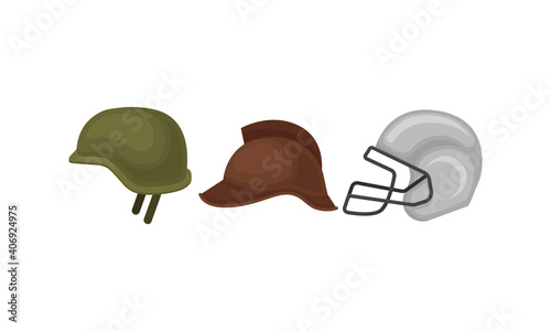 Helmet as Protective Head Covering Isolated on White Background Vector Set