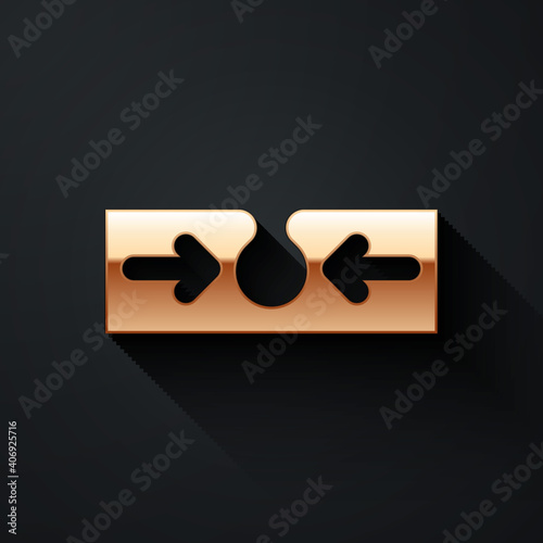 Gold Acne icon isolated on black background. Inflamed pimple on the skin. The sebum in the clogged pore promotes the growth of a bacteria. Long shadow style. Vector.