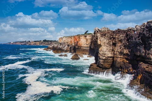 Coast of the Atlantic Ocean in Cascais and Estoril, resort towns in Portugal, near Lisbon.