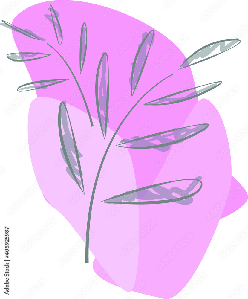 Hand drawn gray branches on light blots. Vector flat illustration in pastel colors with minimalistic tree twig with leaves. Modern art style and abstract shapes composition. Design for posters, cards. Hand drawn gray branches on light blots. Vector flat illustration in pastel colors with minimalistic tree twig with leaves. Modern art style and abstract shapes composition. Design for posters, cards.