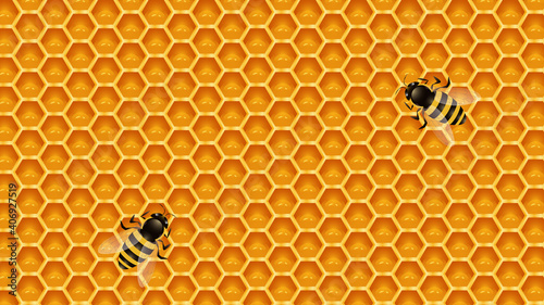 Background with honeycomb and bees