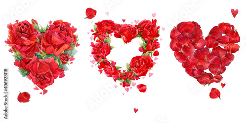 Fototapeta Naklejka Na Ścianę i Meble -  Chic hearts arrangement of  red roses. Valentine day. Love heart. Wedding. 