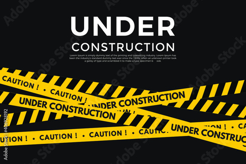 Under construction website page. Under construction tape warning banner vector. Eps10 vector illustration.