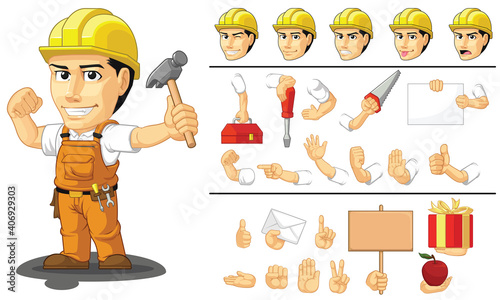 Customizable Mascot Industrial Construction Worker Laborer