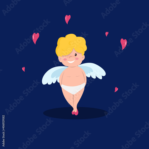 
Cute cupid standing and smiling, vector isolated illustration in cartoon style for Valentine's Day