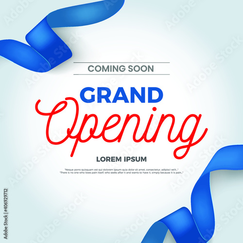 Grand Opening ceremony poster design with blue ribbon. Eps10 vector illustration.