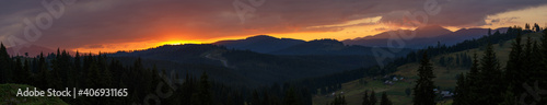 Panoramic view of sunset in the mountains
