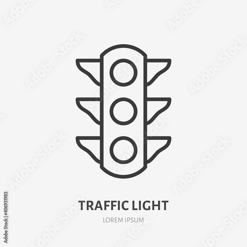Traffic light flat line icon. Vector outline illustration of simple traficlight. Black color thin linear sign for stoplight traficlamp