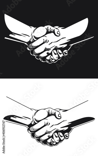 Silhouette Hand Shake Black Outline Illustration