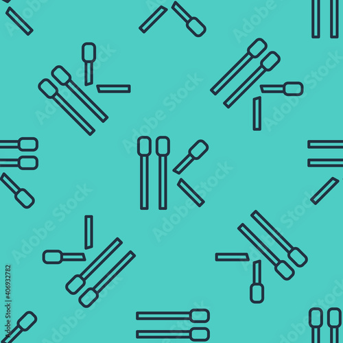 Black line Matches icon isolated seamless pattern on green background. Vector.