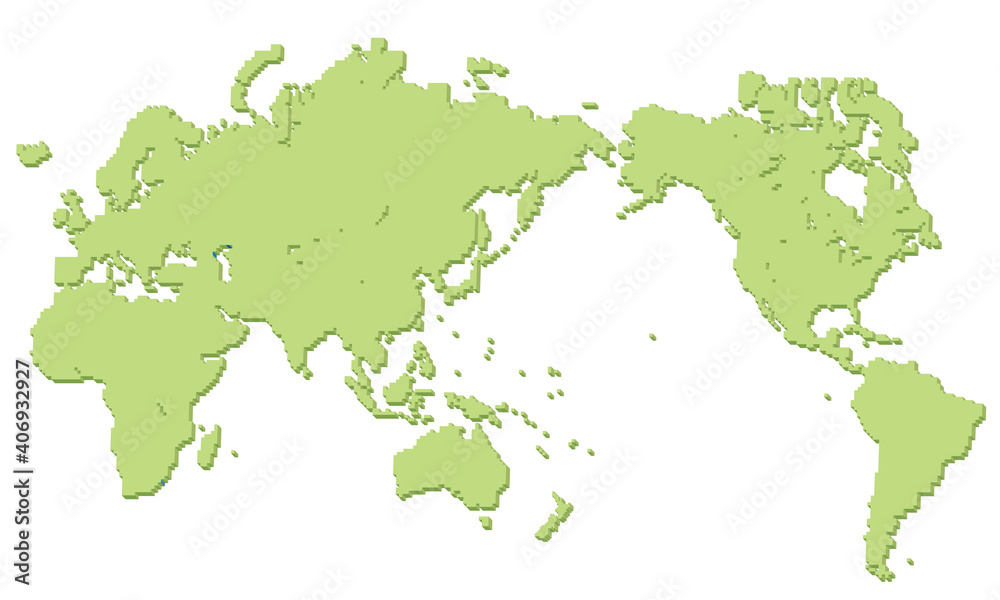 3d立体的な四角キューブドットで構成されたスタンダード世界地図のイラスト日本アジア中心白バックworld Map Stock Vector Adobe Stock