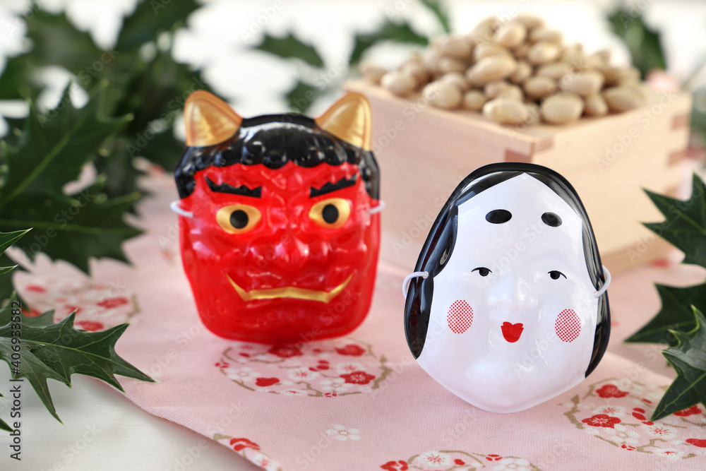節分 福豆 赤鬼 おかめ Stock Photo Adobe Stock