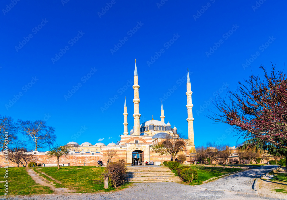 Selimiye Mosque exterior view in Edirne City of Turkey. Edirne was capital of Ottoman Empire.
