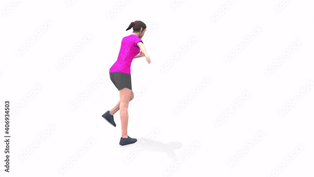 Woman exercise animation 3d model on a white background in the Pink t-shirt. Low Poly Style Woman exercise animation 3d model on a white background in the Pink t-shirt. Low Poly Style
