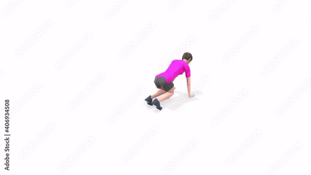 Woman exercise animation 3d model on a white background in the Pink t-shirt. Low Poly Style Woman exercise animation 3d model on a white background in the Pink t-shirt. Low Poly Style