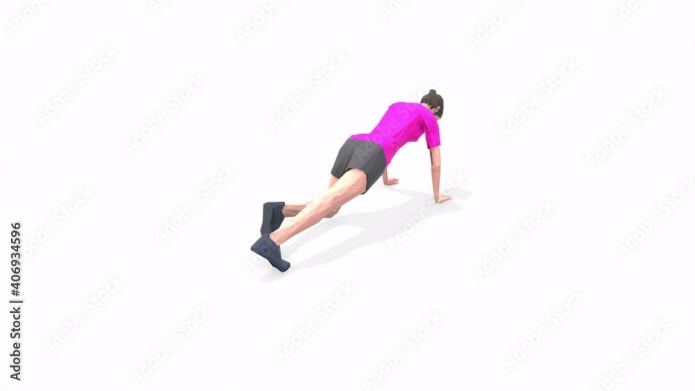 Woman exercise animation 3d model on a white background in the Pink t-shirt. Low Poly Style Woman exercise animation 3d model on a white background in the Pink t-shirt. Low Poly Style