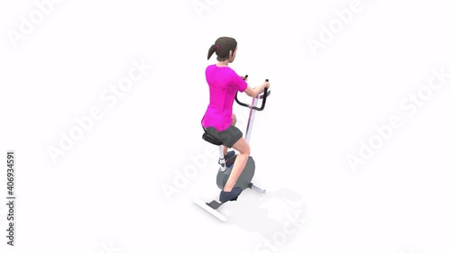 Woman exercise animation 3d model on a white background in the Pink t-shirt. Low Poly Style