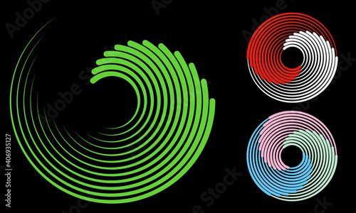 Abstract background with lines. Halftone design in circles. Circular color element as logo or icon.
