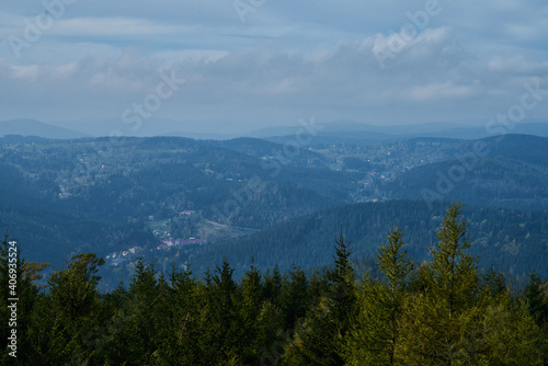 Panorama of Krkonose mountains and Harrachov