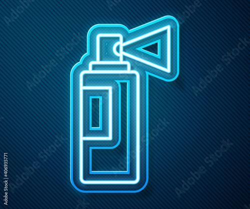 Glowing neon line Perfume icon isolated on blue background. Vector.