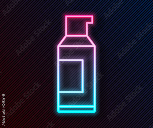 Glowing neon line Spray can for hairspray, deodorant, antiperspirant icon isolated on black background. Vector.