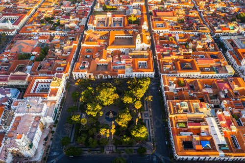 Aerial view of old streets of the colonial city Sucre, Bolivia