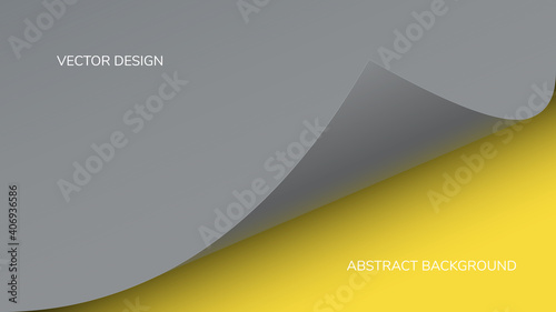 Abstract background of modern yellow and gray colors in the form of a curled page with a shadow. Vector illustration.
