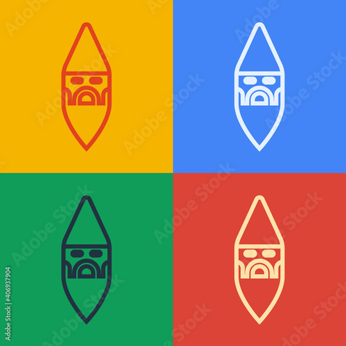 Pop art line Wizard warlock icon isolated on color background. Vector.