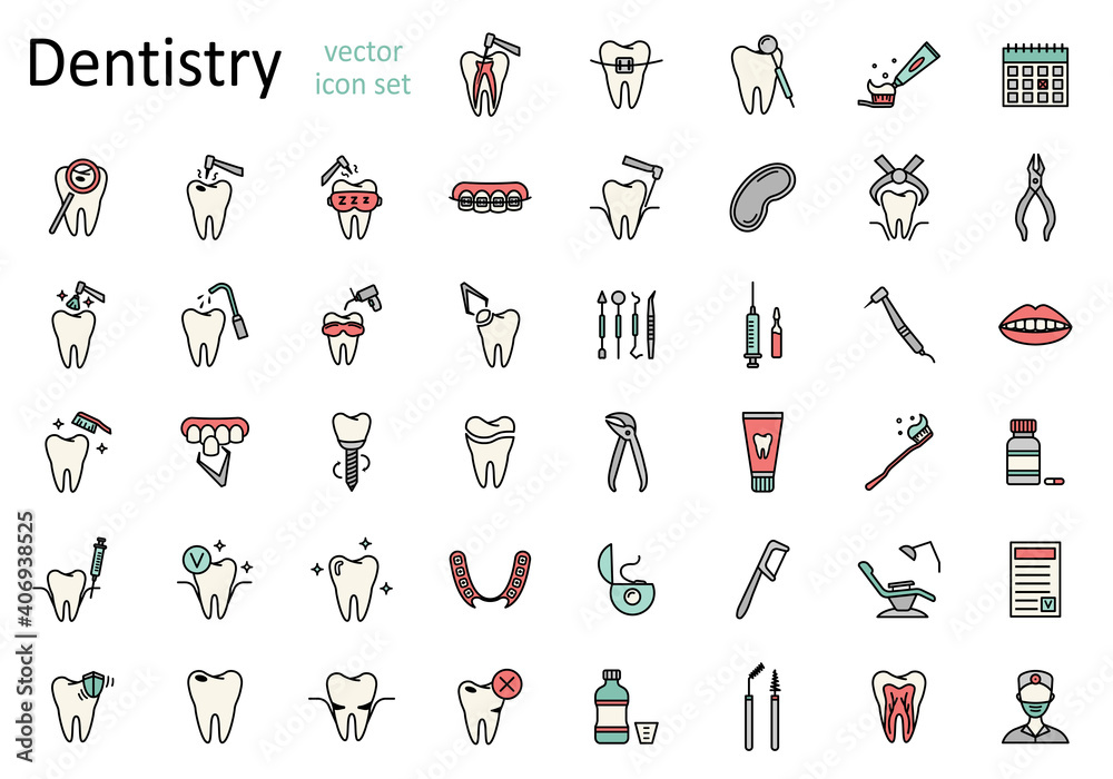 Set of line dentistry icons. Dental flat vector elements. Set of line dentistry icons. Dental flat vector elements.