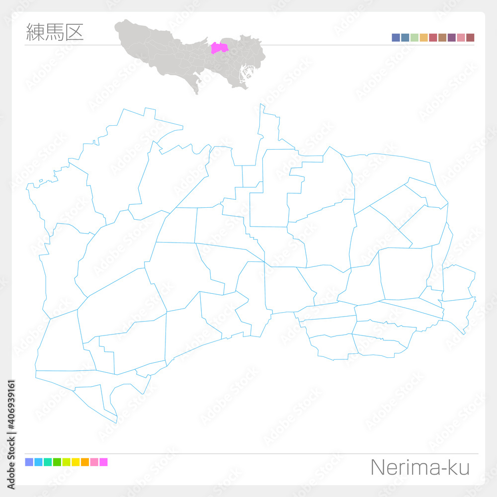 Obraz premium 練馬区・Nerima-ku・白地図（東京都）