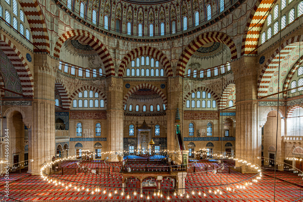 Selimiye Mosque interior view in Edirne City of Turkey. Edirne was capital of Ottoman 