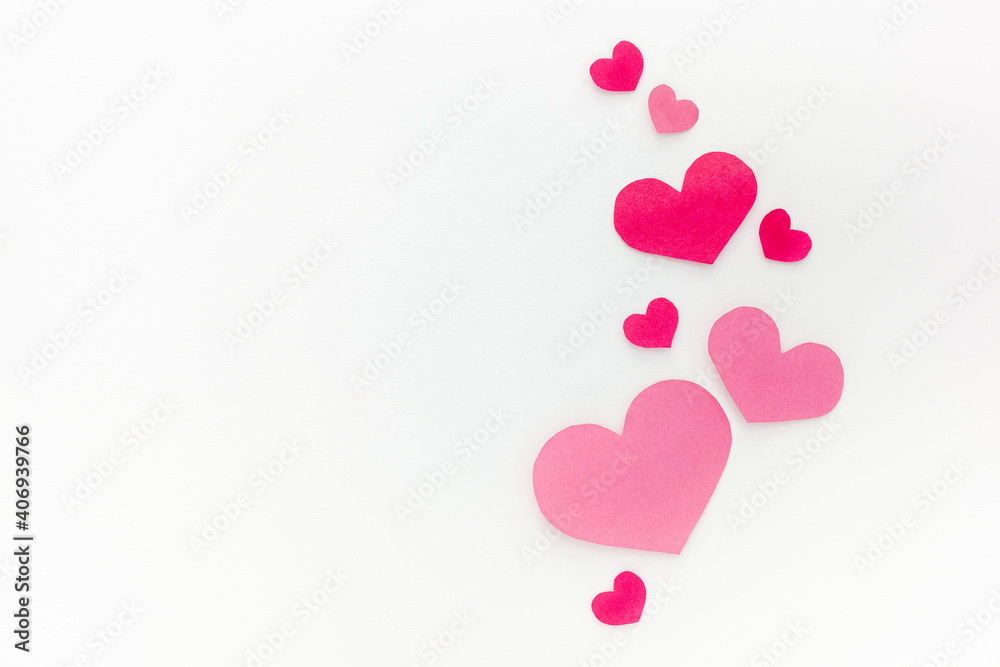 Valentines Day or Mothers Day greeting card concept. Pink hearts , paper cut romantic concept