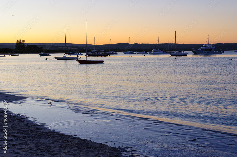 Yachts anchored in the bay at twilight - Dunsborough, WA, Australia