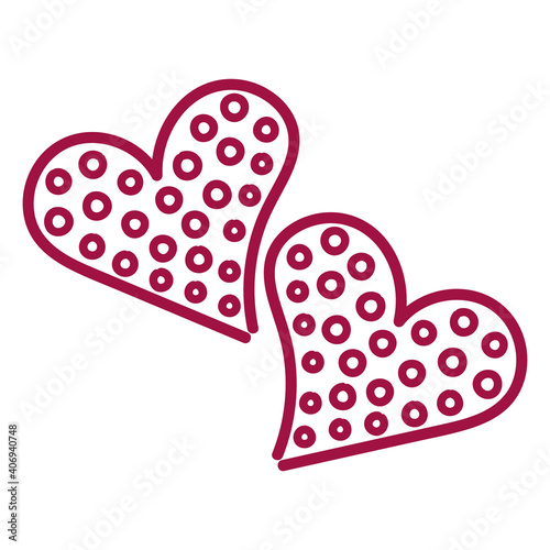 Vector doodle illustration with two red hearts for Valentine's Day, wedding, dating on a white background. Design element for postcard, wallpaper, wrapping paper, print, textile, poster.