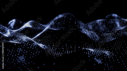 Abstract 3D Technology concept. Big Data and Artificial Intelligence represented as a High Tech Futuristic Particle Network. Abstract background. 3D render photo