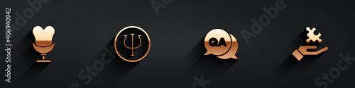 Set Armchair, Psychology, Psi, Question and Answer and Solution to the problem icon with long shadow. Vector.