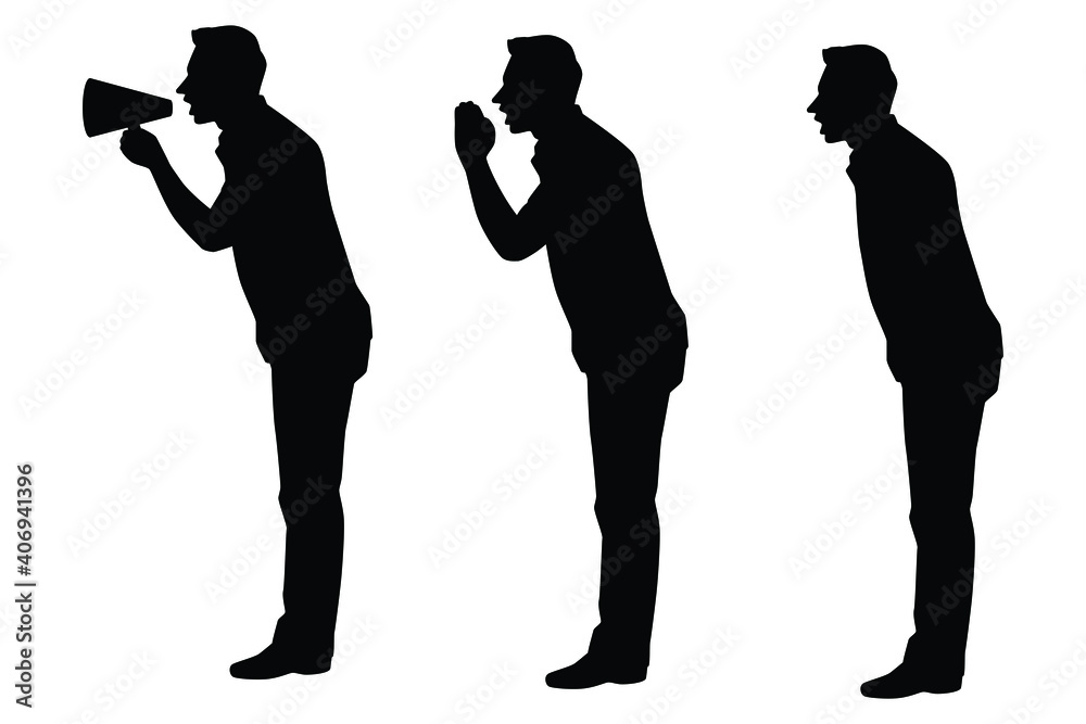 Set of shouting man silhouette vector on white background