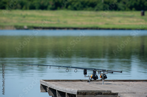 Two rods on the platform.