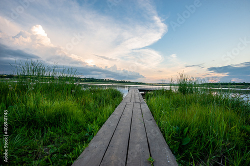 Wooden platform along the lake.