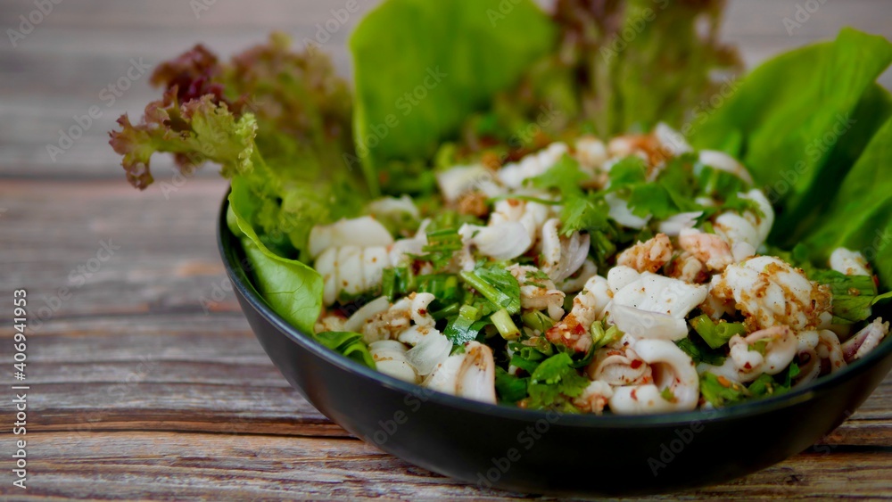Spicy Squid Salad with vegetables appetizer dish Thai Food Spicy Squid Salad with vegetables appetizer dish Thai Food