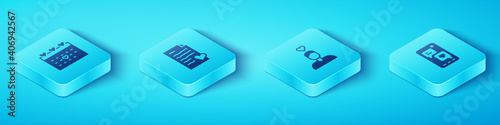 Set Isometric Calendar with heart, Envelope Valentine, Mobile and Couple love icon. Vector.