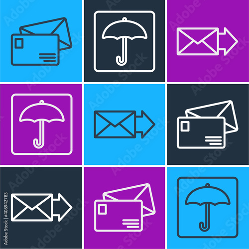 Set line Envelope, Envelope and Umbrella icon. Vector.