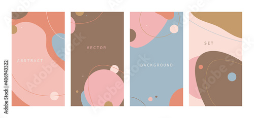 Vector set of abstract backgrounds - vibrant banners with lines and oval shapes. Suitable for wallpapers, posters, cover design templates, social media stories.