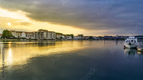 Cityscape in Bayonne France with Adur navigable river boat  © josemiguelsangar