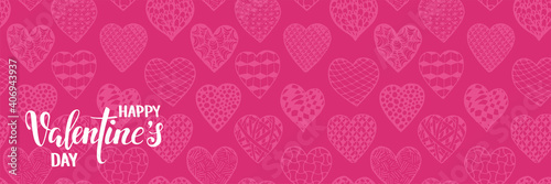 beautiful seamless pattern with doodle sketch heart. Happy Valentine Day text. design for holiday greeting card and invitation of the wedding, Valentine's day and Happy love day, banner, leaflat